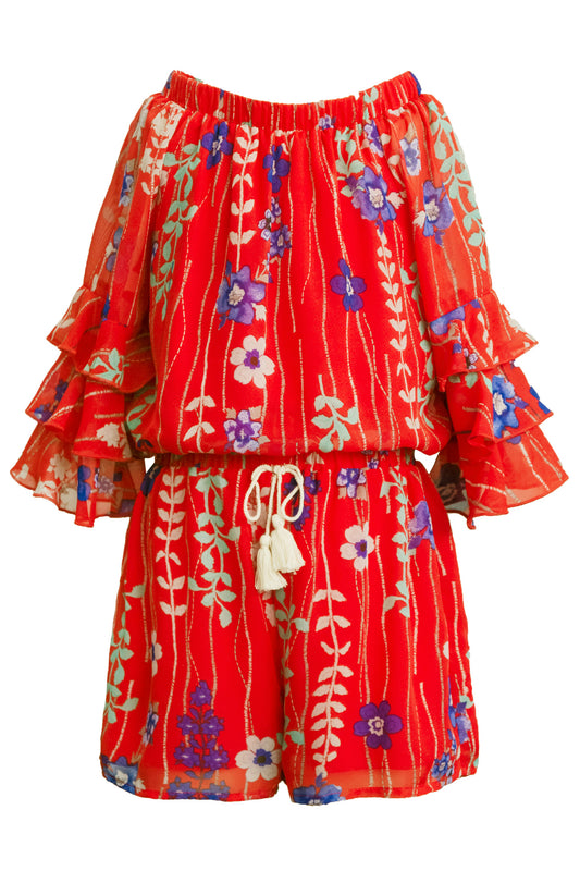Big Girls Ruffle Sleeve Floral Print Romper