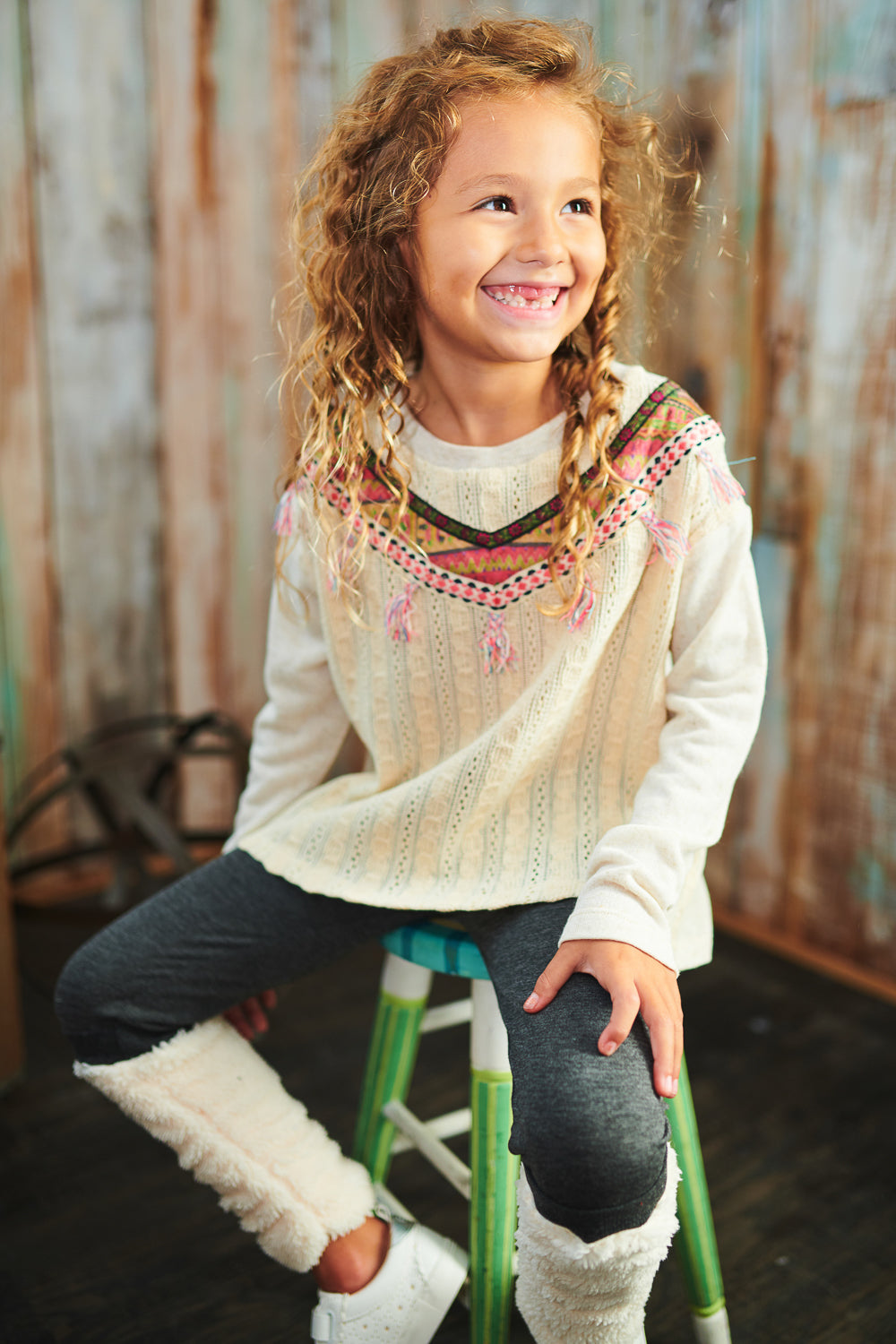 SWEATER TOP WITH  TASSELS & FAUX SUEDE DETAIL