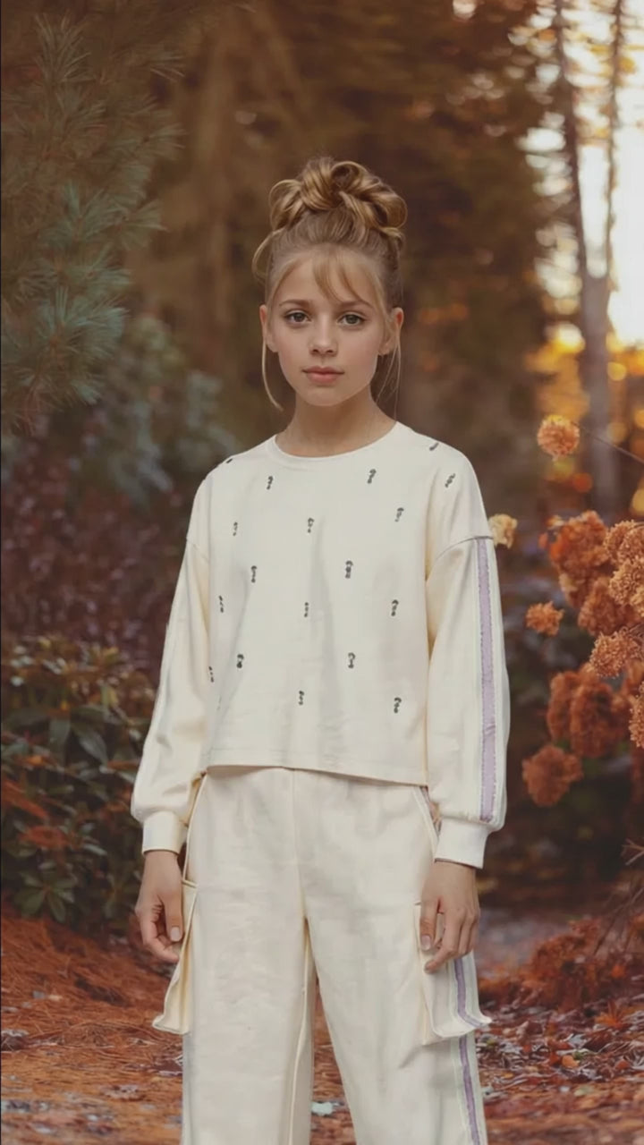 FRENCH TERRY SWEATSHIRT W/ RHINESTONE EMBELLISHMENTS