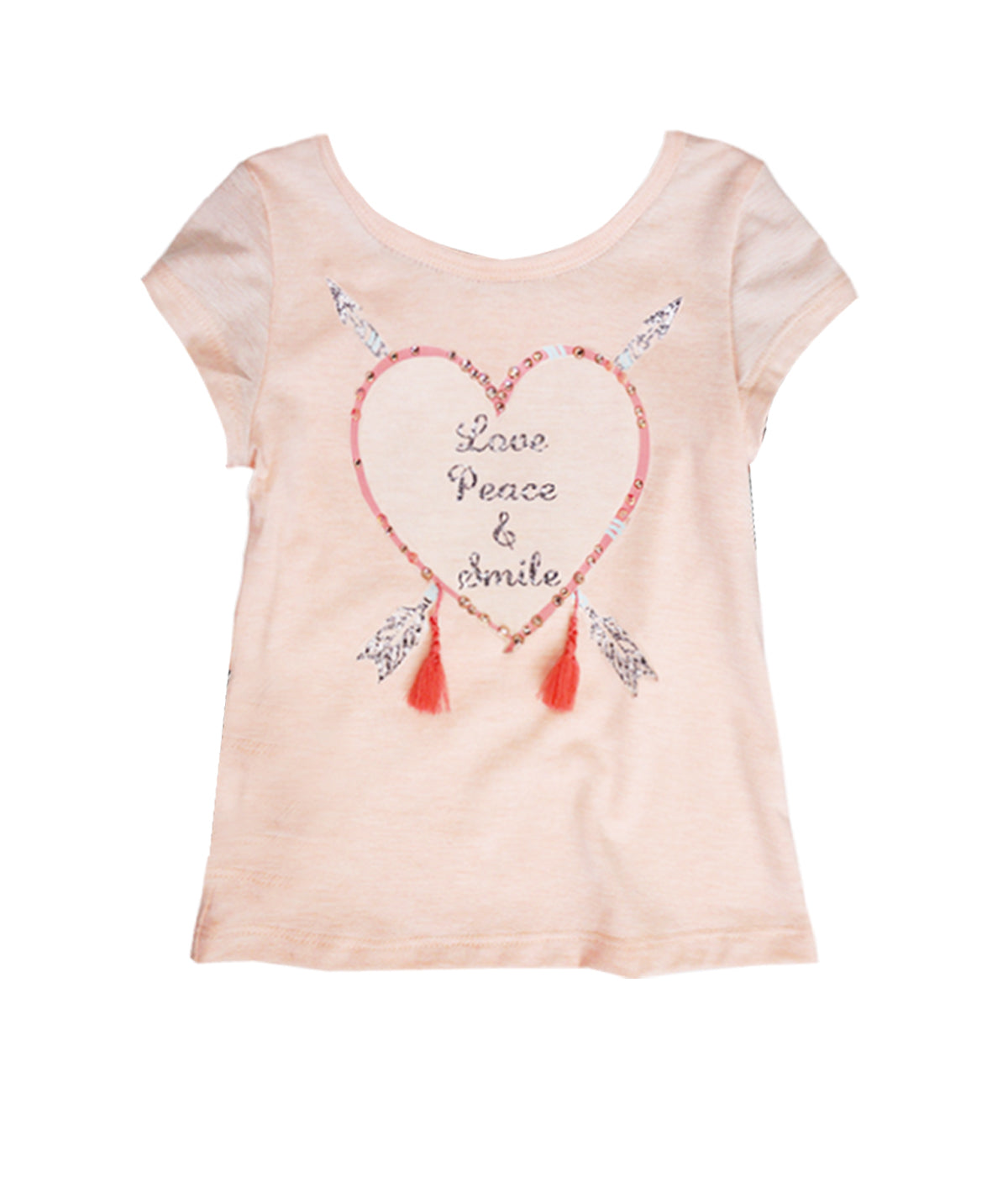 TEE WITH PEACE, LOVE, SMILE GRAPHIC