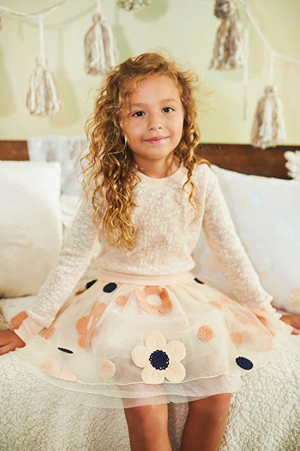 Little Big Girls Twofer Fit & Flair Daisy Dress  Mixed Media Two-fer  Heathered Like Upper  Roud Neckline  Long Sleeves  Tutu Skirt Bottom  Polka Dot & Daisy Floral Print  A Perfect Everyday Dress!