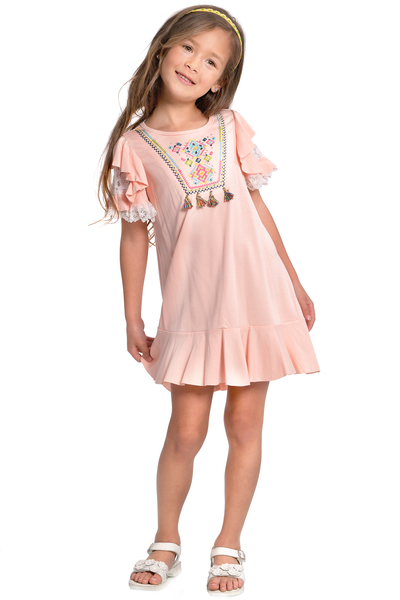 Girls Embroidered Ruffle Shift Dress