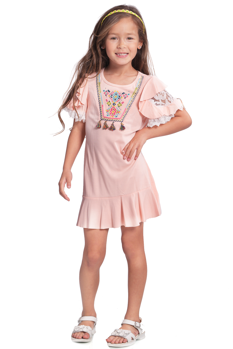 Girls Embroidered Ruffle Shift Dress