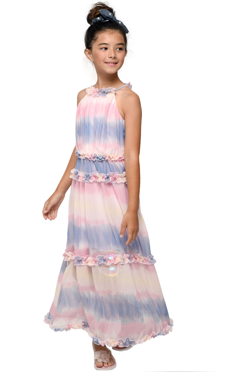 Pastel Tie Dye Halter Neck Maxi Dress