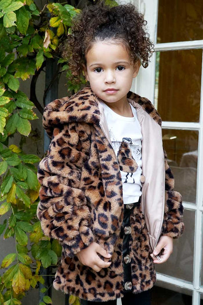 Hannah Banana Girls Animal Print Faux Fur Hoodie Jacket