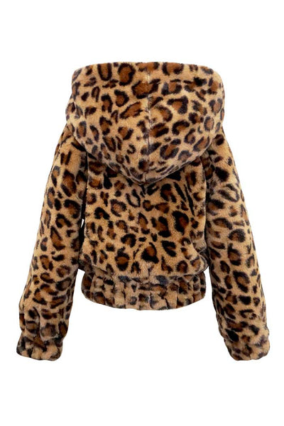 Hannah Banana Girls Animal Print Faux Fur Hoodie Jacket