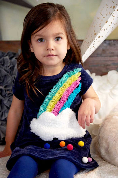 Little Girls Short Sleeve Rainbow Velvet Dress