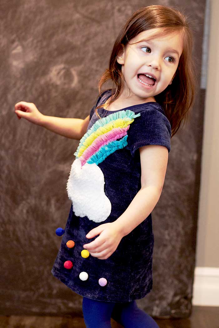Little Girls Short Sleeve Rainbow Velvet Dress