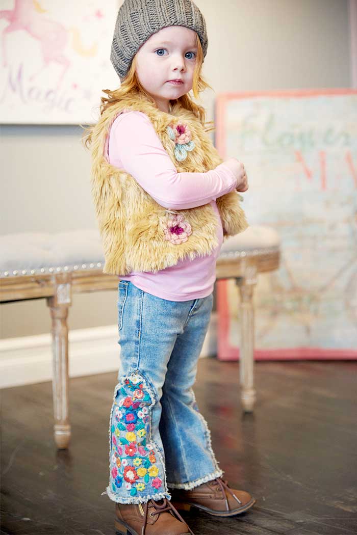 Little Girls Fur Vest with Appliques
