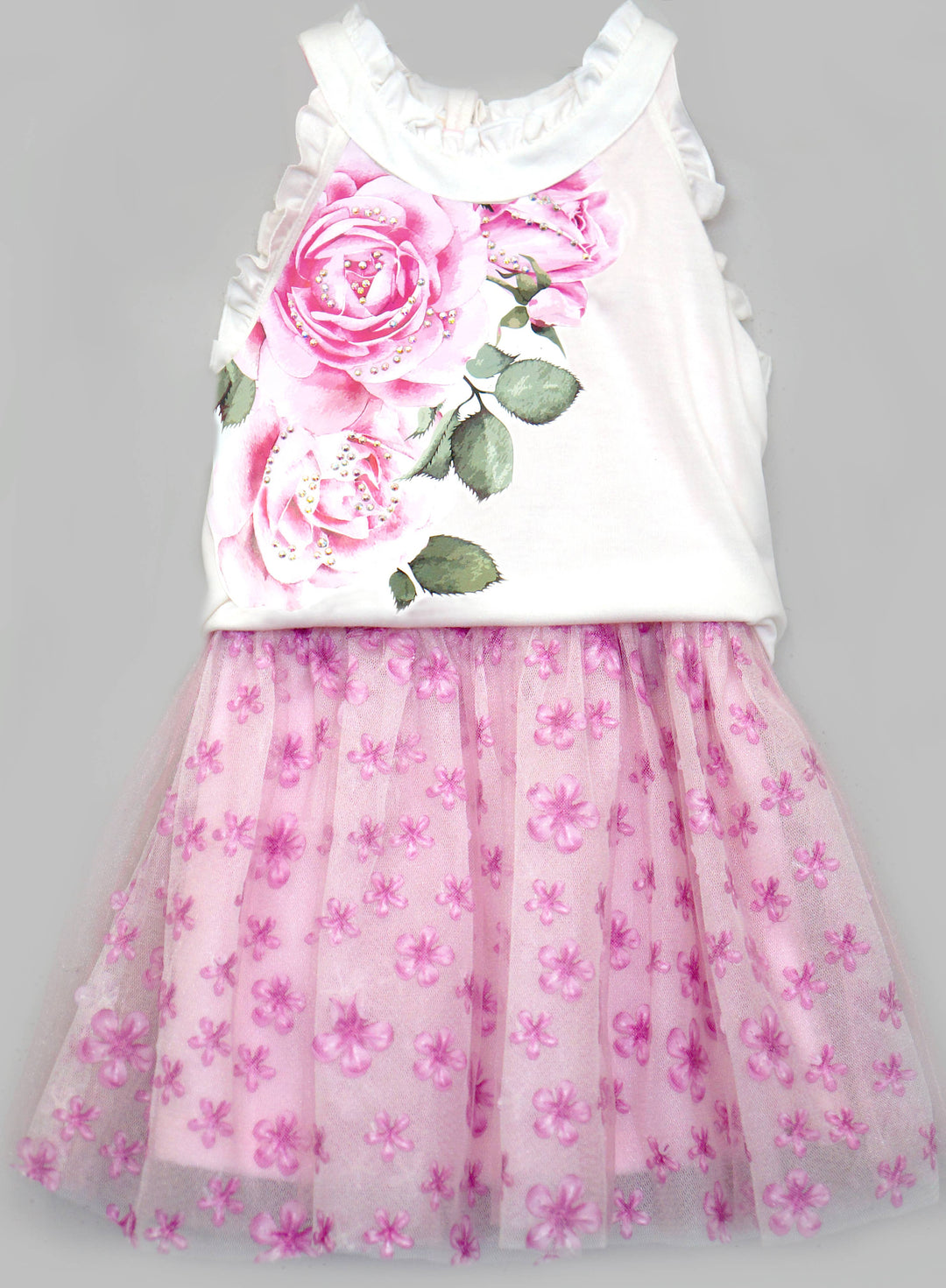 Two-Fer Halter Dress with Floral Graphic