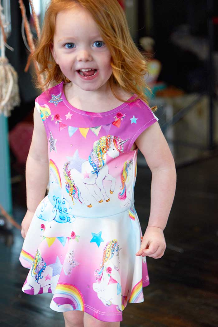 Baby Sara Little Girls Fit and Flare Unicorn Skater Dress
