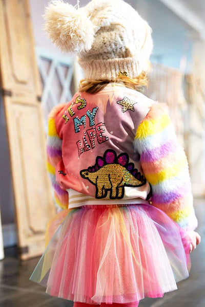 Little Girls Dinosaur Bomber Jacket