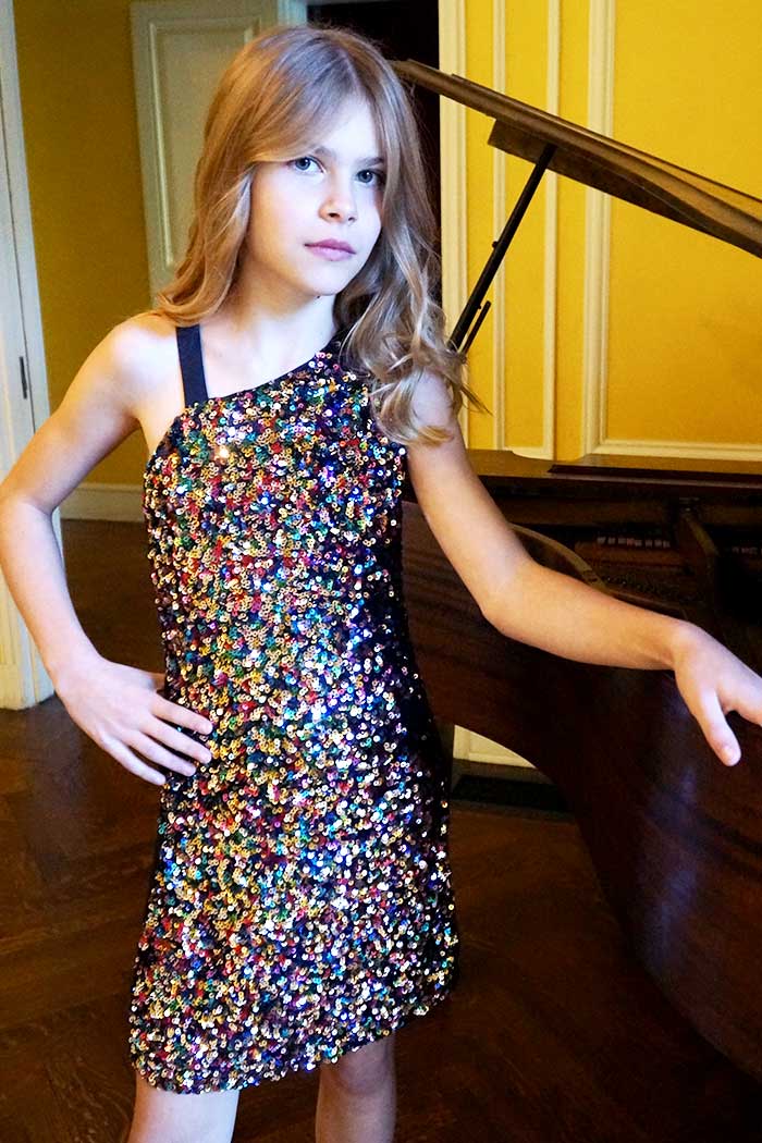 Girls Rainbow Asymmetrical Shoulder Sequin Party Dress HANNAH BANANA Girls Rainbow Asymmetrical Shoulder Sequin Party Dress HANNAH BANANA