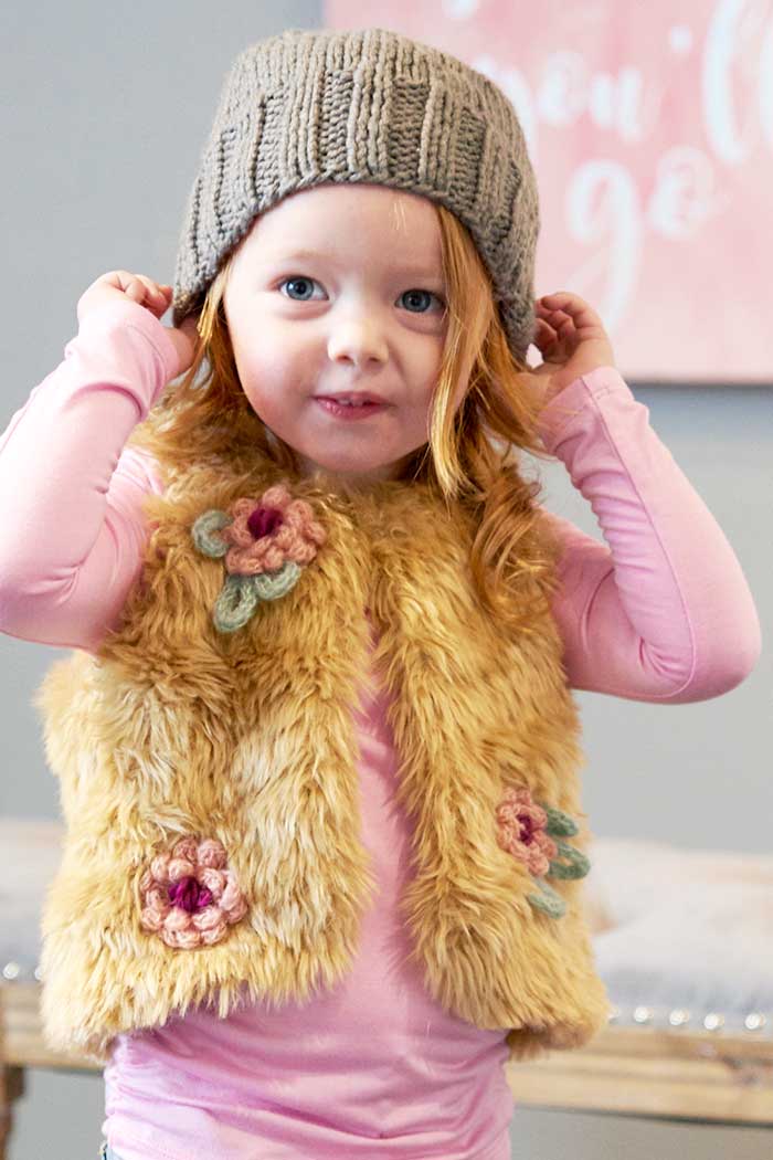 Little Girls Fur Vest with Appliques