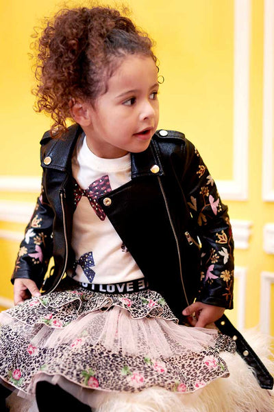 Girls Embroidered Leather Biker Jacket