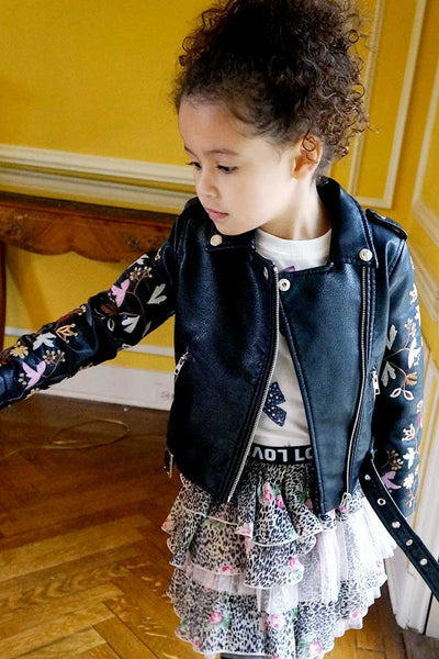 Girls Embroidered Leather Biker Jacket