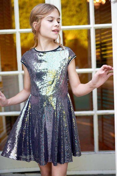 Girls Fit and Flare Sequin Party Dress