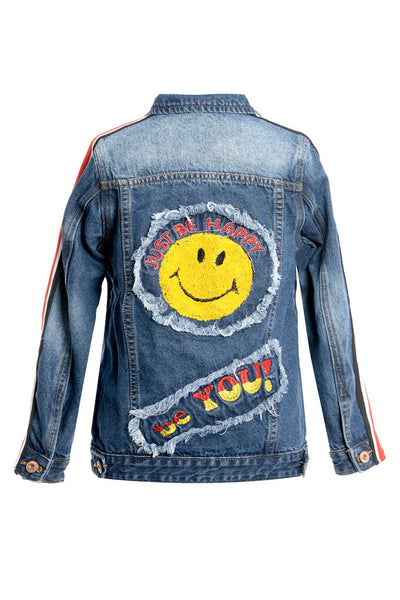 Big Girls Smiley Face Denim Jacket