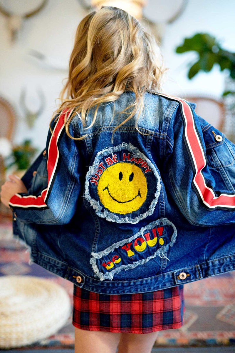 Big Girls Smiley Face Denim Jacket