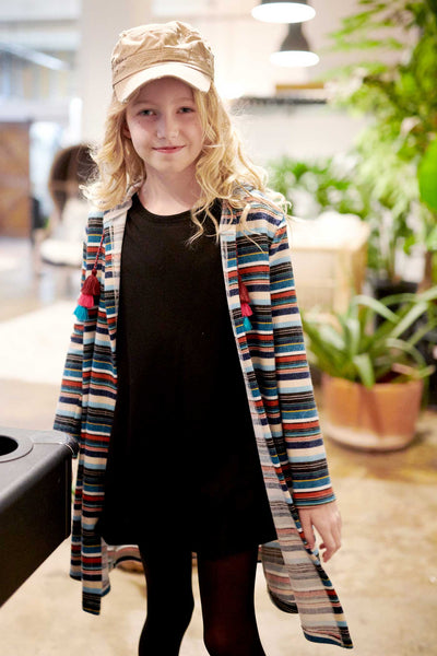 Big Girls Striped Knit Long Hoodie Cardigan