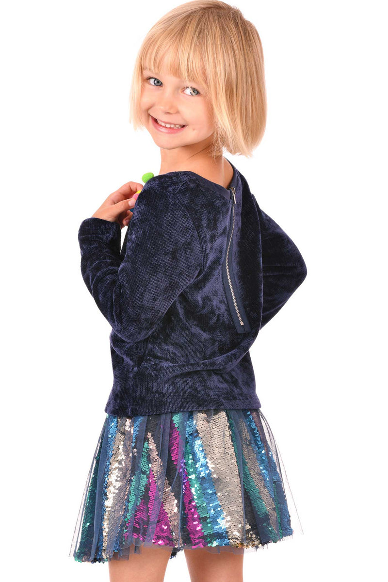 Little Girls Long Sleeve Top with Pom-Poms
