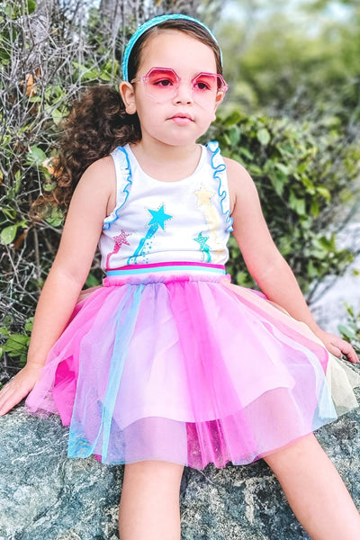 Twofer Tutu Dress W/Shooting Star Print