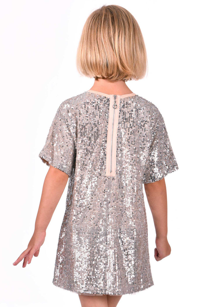 Girls Short Sleeve Sequin Party Dress