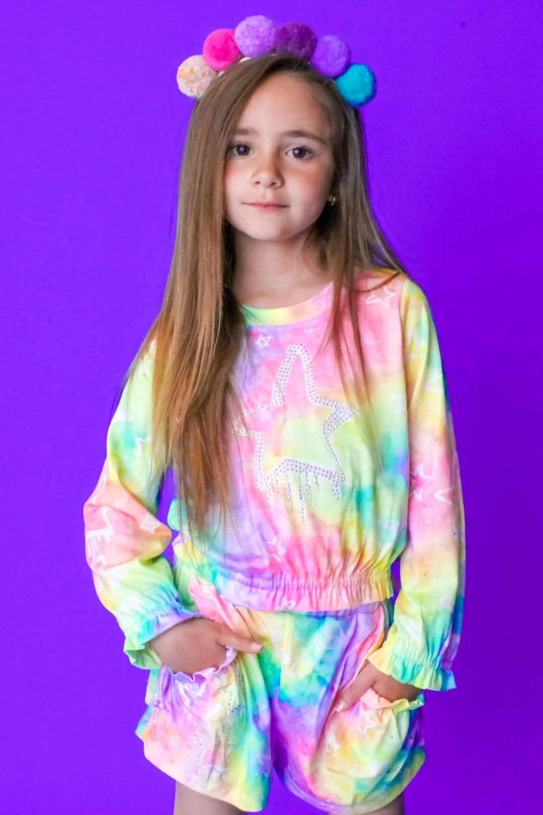 Little Girl’s Tie-Dye Long Sleeve Star Top
