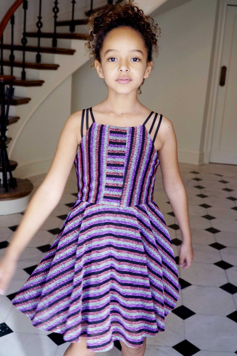 Big Girls Striped Glitter Party Dress