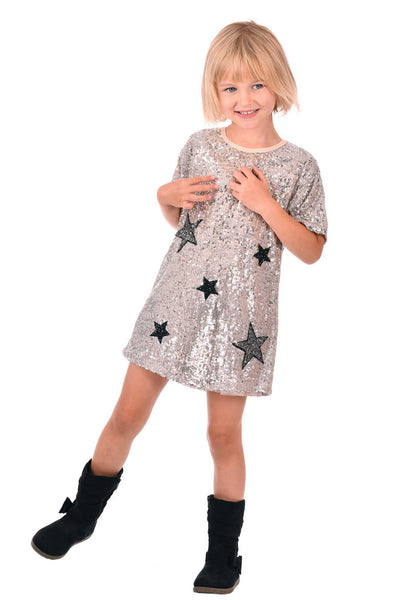 Girls Short Sleeve Sequin Party Dress