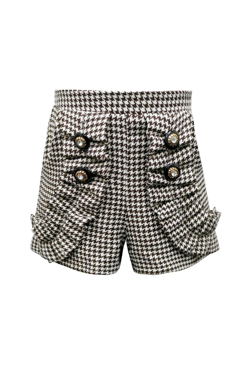 Girls Houndstooth Ruffle Shorts