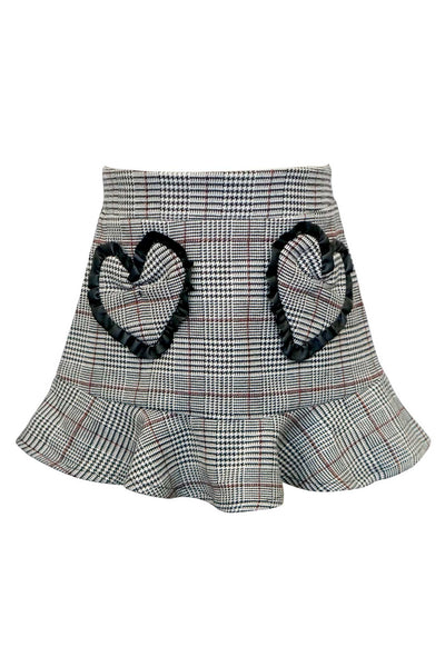 Girls Plaid Heart Pockets Mini Skirt