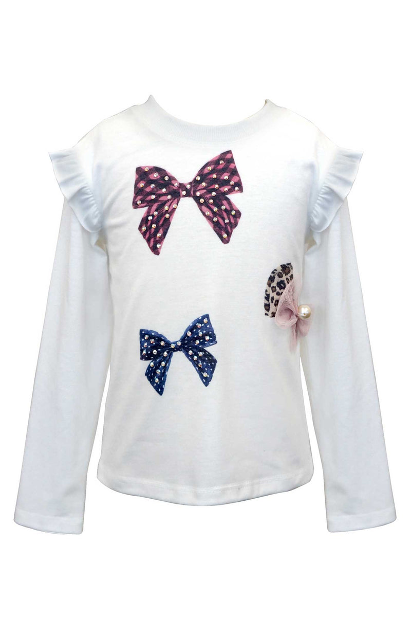 Girls Long Sleeve Bow Graphic T-shirt