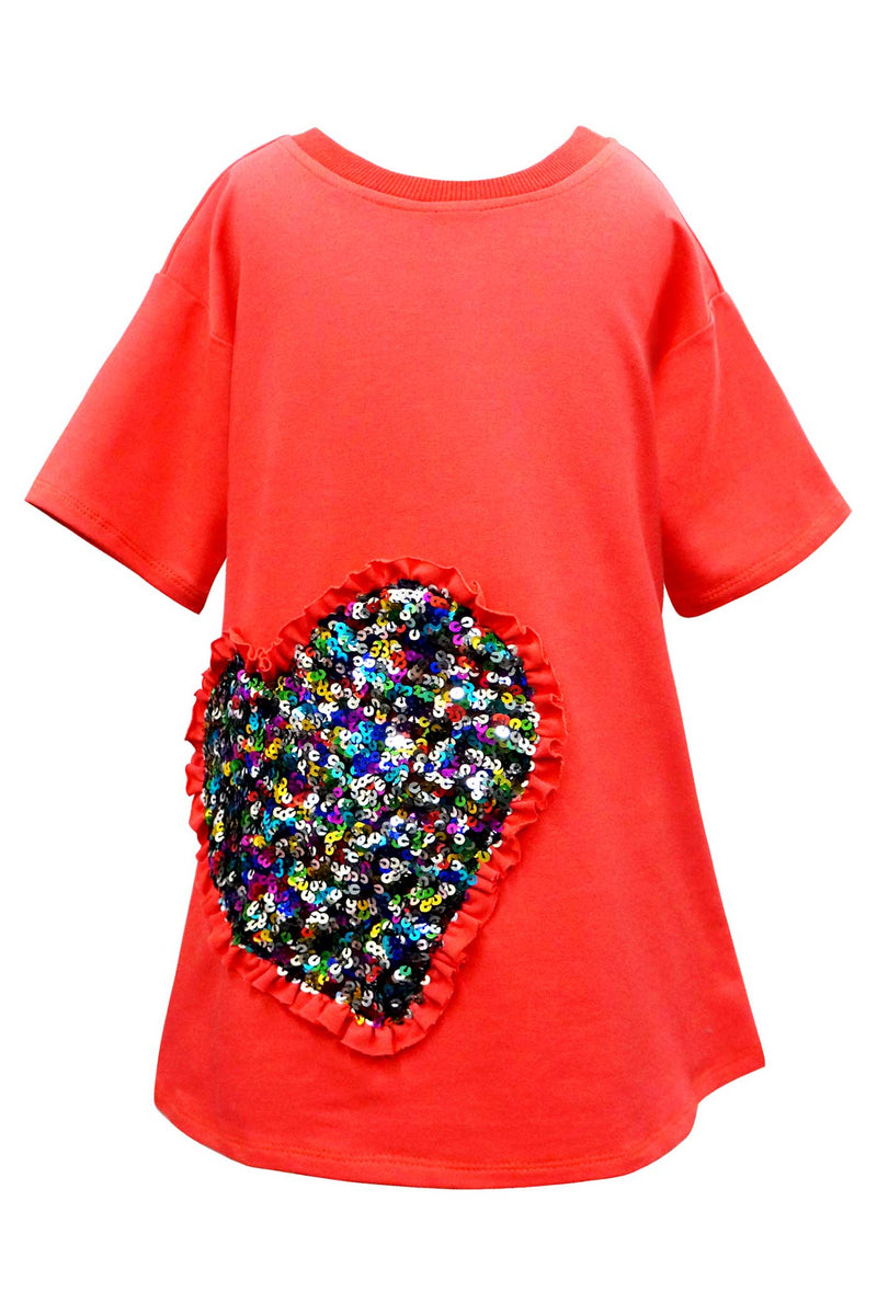 Hannah Banana Girls Short Sleeve Sequin Heart Loose Fit Dress