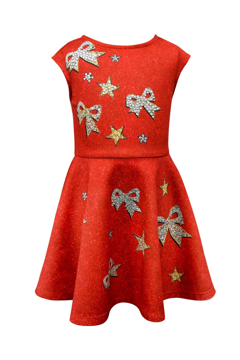 Hannah Banana jewel bow fit and flare red holiday skater dress