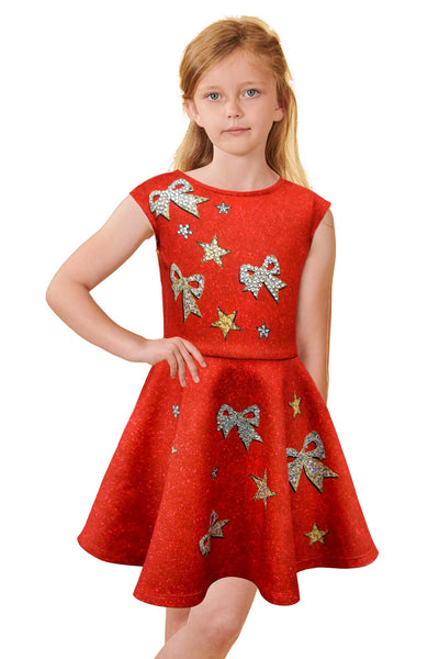 Hannah Banana jewel bow fit and flare red holiday skater dress