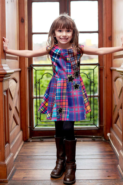 Hannah Banana Girls Fit and Flare Plaid Skater Dress