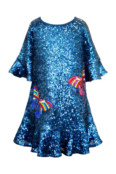 Girls Sequin Ruffle Shift Dress