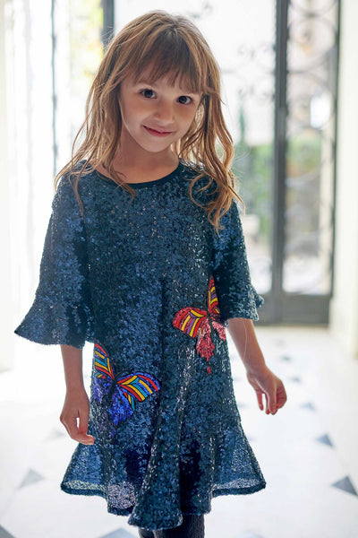 Girls Sequin Ruffle Shift Dress