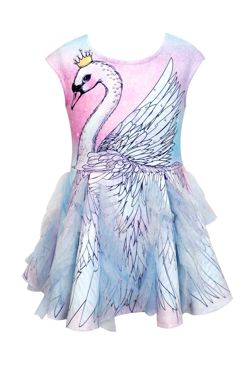 Little Girls Fit and Flare Swan Dress