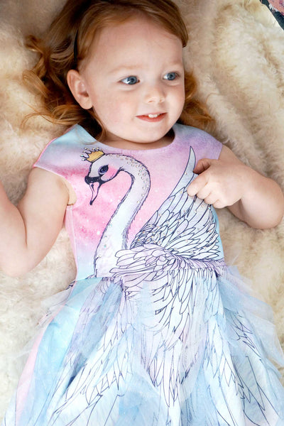 Little Girls Fit and Flare Swan Dress