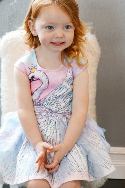 Little Girls Fit and Flare Swan Dress