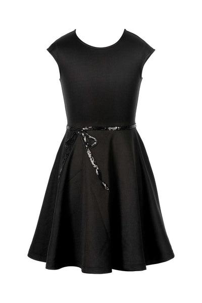 Hannah Banana fit and flare skater dress with sequin bow trim at the waist