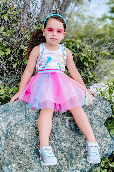 Twofer Tutu Dress W/Shooting Star Print