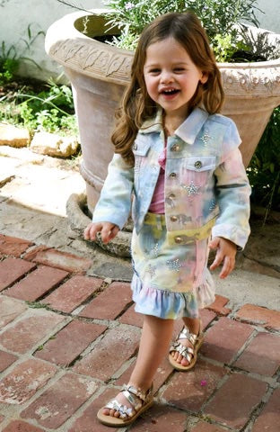 Little Girl's Tie Dye Dreams Unicorn Star Denim Jacket