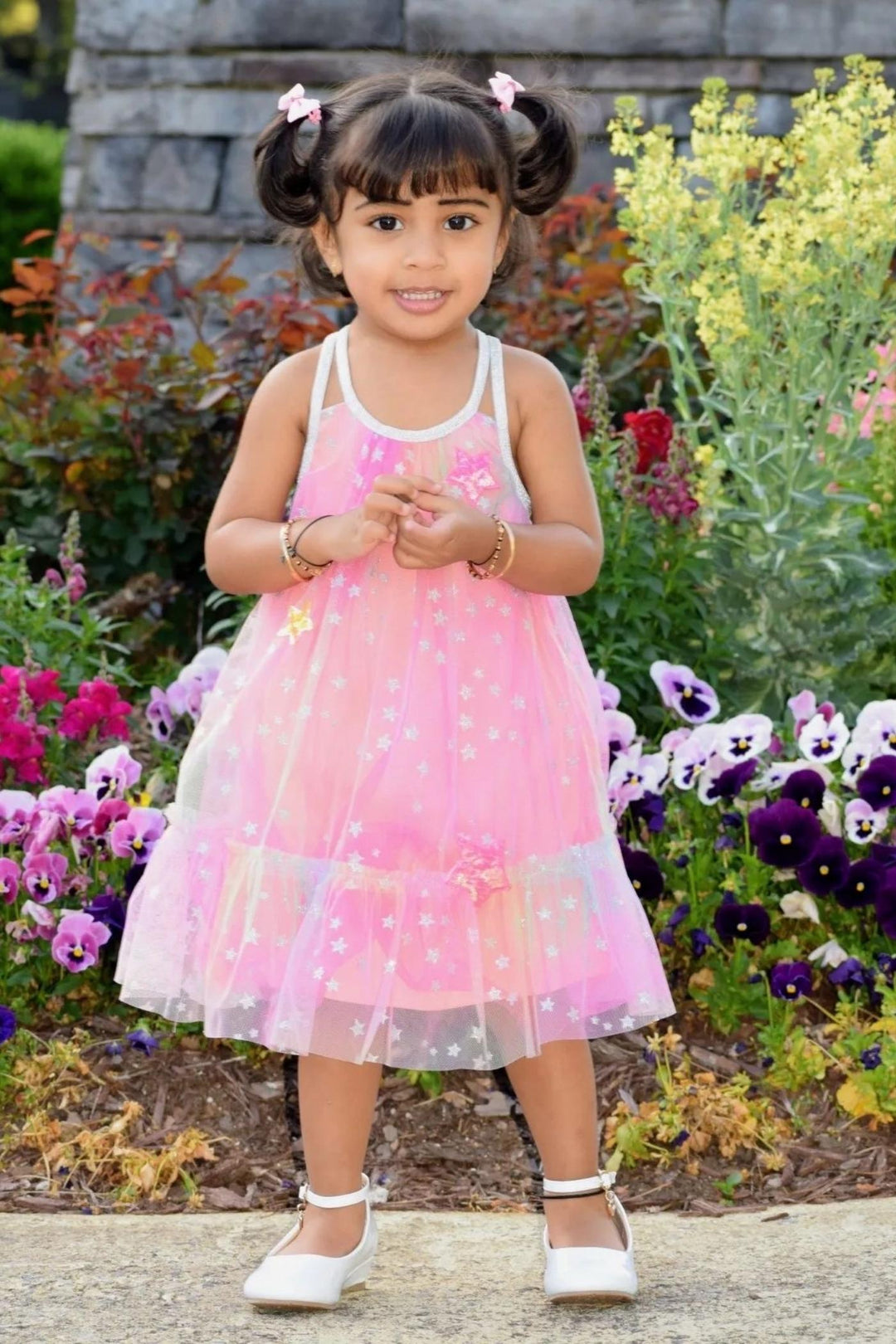 Little Girl’s A-Line Mesh Rainbow Star Dress