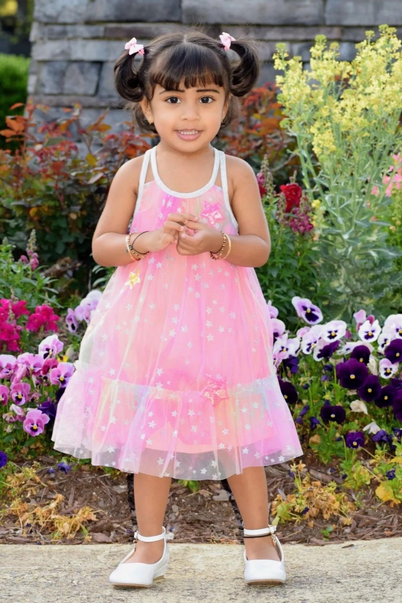 Little Girl’s A-Line Mesh Rainbow Star Dress