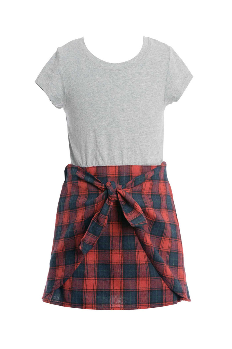 Big Girls Tie Front Casual Plaid Dress