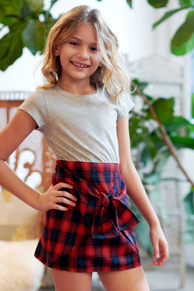 Big Girls Tie Front Casual Plaid Dress