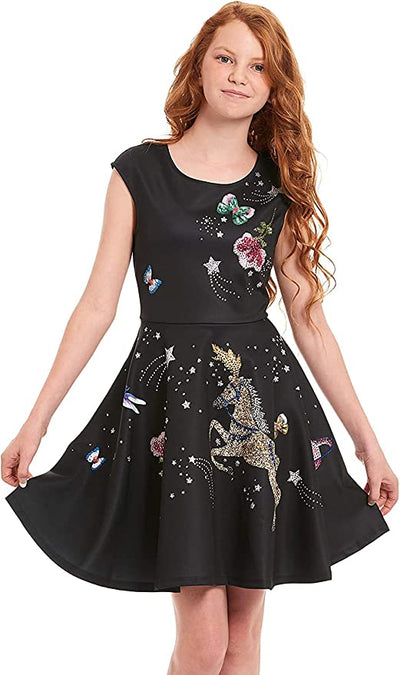 Little Girls Magical Celestial Rhinestone Skater Dress